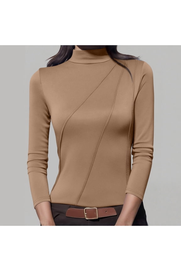 Women's Long Sleeve Shirts Tight Fitted Tops Crewneck Tee Lightweight Basic Thermal Undershirts Brown 2XLL