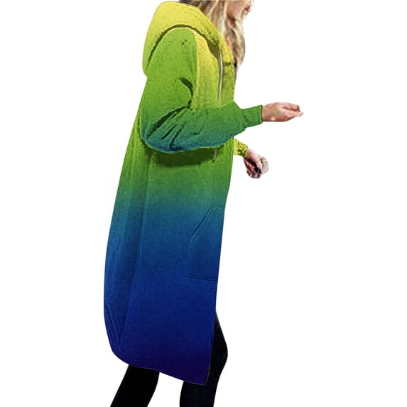 BXINGOHAI Women's Long Zip Up Sweatshirts Oversized Drawstring Hooded Fashion Gradient Long Coat Jacket Sweatshirt With Pockets Green,XXL