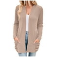 thumbnail image 1 of BXINGOHAI Women's Open Front Cardigan Striped Long Sleeve Tops Comfy Casual Pockets Outwear Tops 2024 Trendy Coats Today Khaki,M, 1 of 6