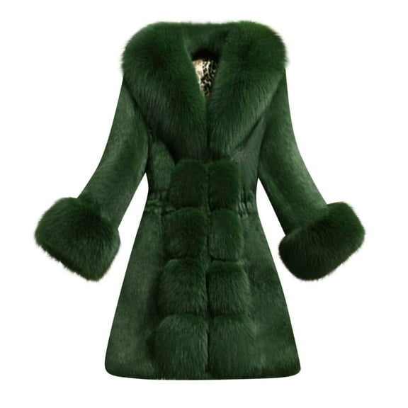 BXINGOHAI Women's Oversized Faux Fur Coat Elegant Long Sleeved Jacket Solid Thick Warm Outerwear 2024 Fall Winter Coats Green,XXL