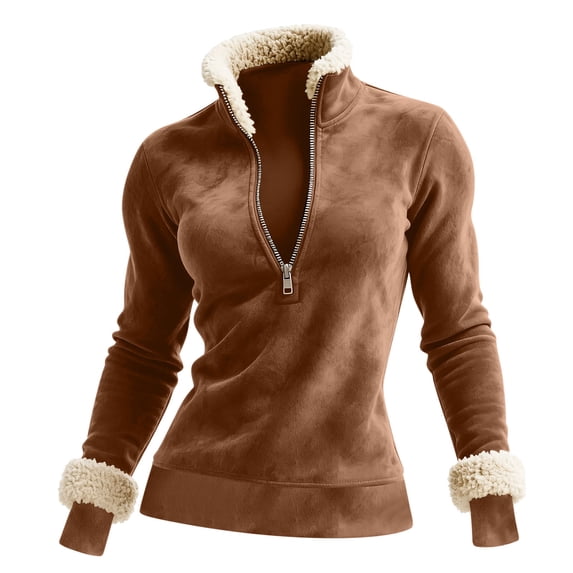 BXINGOHAI Women's Oversized Fleece Sweatshirt Long Sleeve Half Zip Sherpa Y2k Fleece Pullover Top With Pockets Coffee 2XL