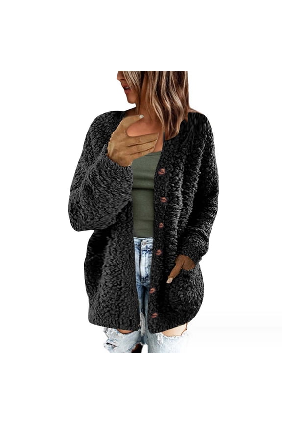 Women's Oversized Knit Cardigan Sweaters Casual Long Sleeve Open Front Button Down Trendy Jackets Outerwear Fall Winter With Pockets Black,XXXXL