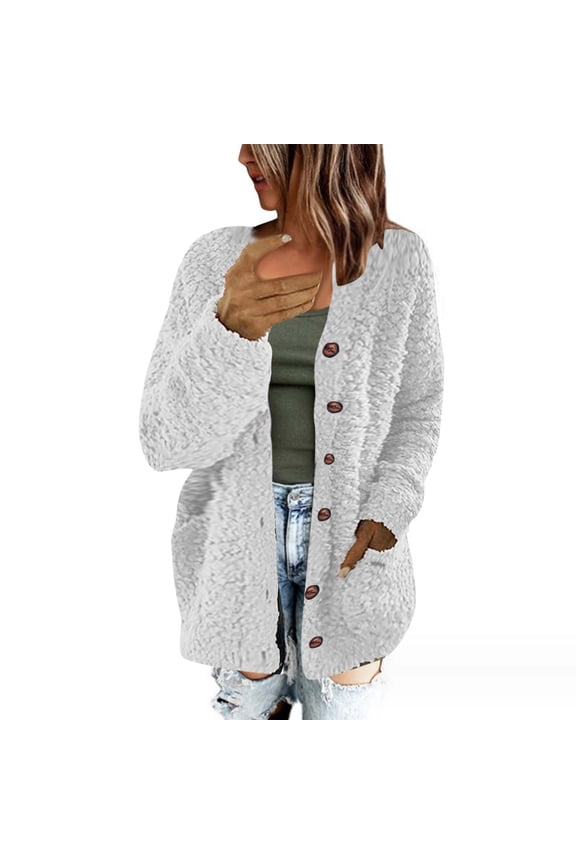 Women's Oversized Knit Cardigan Sweaters Casual Long Sleeve Open Front Button Down Trendy Jackets Outerwear Fall Winter With Pockets Today Sales White,XXL