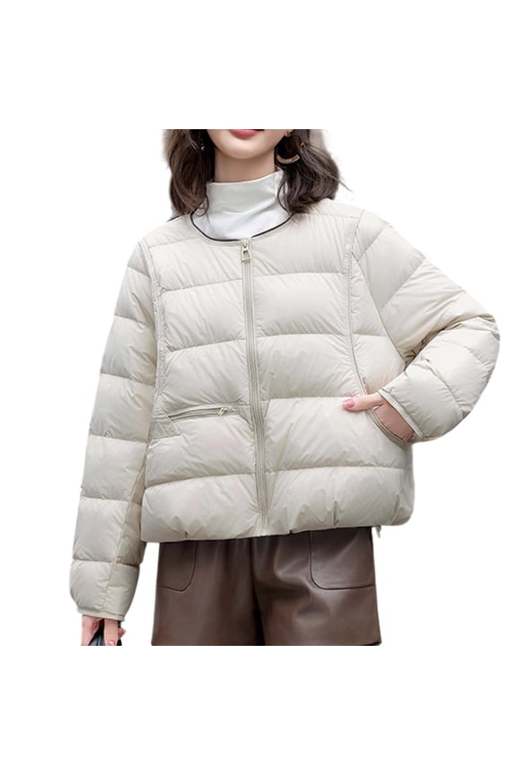 Women's Packable Down Jacket Lightweight Puffer Jacket Hooded Winter Coat Beige M