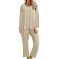 thumbnail image 1 of BXINGOHAI Women's Pajamas 2 Piece Sets Crewneck Long Sleeve Sleepshirt and Elastic Waist Pants Sets Loungewear Outfits Today Beige,XXL, 1 of 6