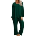 thumbnail image 1 of BXINGOHAI Women's Pajamas 2 Piece Sets Crewneck Long Sleeve Sleepshirt and Elastic Waist Pants Sets Loungewear Outfits Today Green,L, 1 of 6