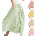 thumbnail image 1 of BXINGOHAI Women's Pants Elastic Waist Plaid Wide Leg Capri Palazzo Pants Khaki L, 1 of 6