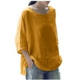 thumbnail image 1 of BXINGOHAI Women's Plus Size 3/4 Sleeve Tees Solid Color Casual Shirt Loose Fit Blouse Comfortable Three Quarter Tunic 2024 Fashion T-Shirt Under $10 Yellow,S, 1 of 4