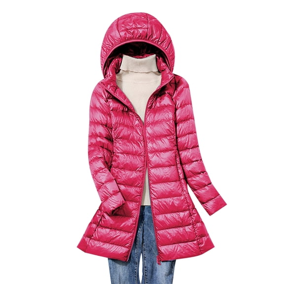 BXINGOHAI Women's Plus Size Puffer Jacket Long Sleeved Detachable Hood Coats Fall Winter Windproof Outerwear Jackets Hot Pink,XXXXL