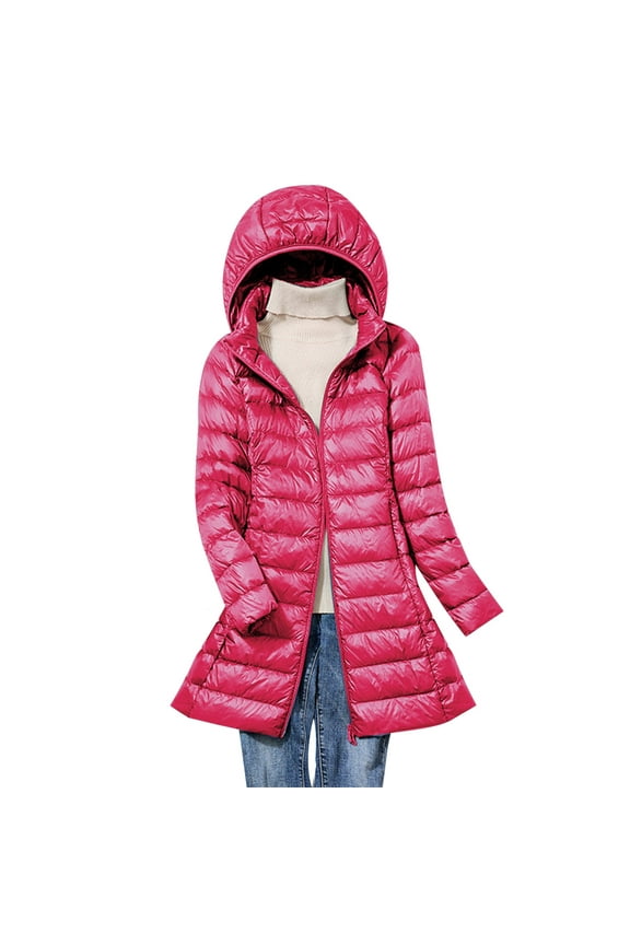 Women's Plus Size Puffer Jacket Long Sleeved Detachable Hood Coats Fall Winter Windproof Outerwear Jackets Hot Pink,XXXXL