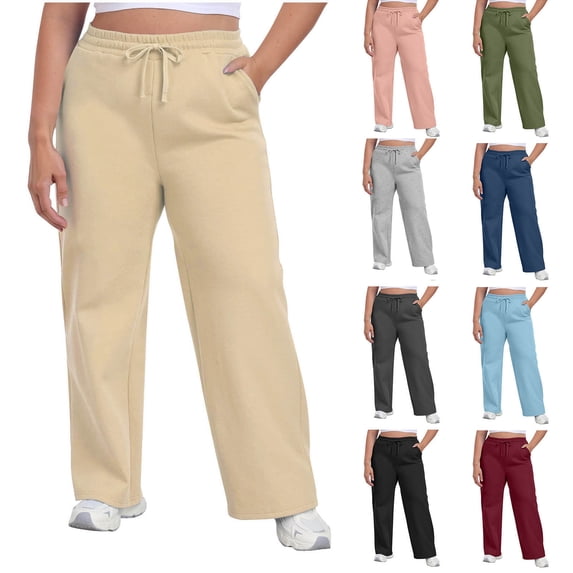 BXINGOHAI Women's Plus Size Sweatpants Wide Leg Cargo Lounge Pants High Waist Ladies Slacks Drawstring Jogger with Pockets Army Green 3XL