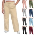 thumbnail image 1 of BXINGOHAI Women's Plus Size Sweatpants Wide Leg Cargo Lounge Pants High Waist Ladies Slacks Drawstring Jogger with Pockets Pink 4XL, 1 of 7