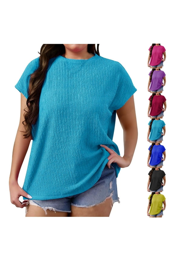 Women's Plus Size Tunic Top Short Sleeve Casual Summer Blouse Flowy Swing Flare Tops Loose Fit Shirt Purple,XL