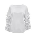 thumbnail image 1 of BXINGOHAI Women's Puff Sleeve Button Down Shirt Vintage Loose Fit Blouse Dressy Casual Tops White L, 1 of 7
