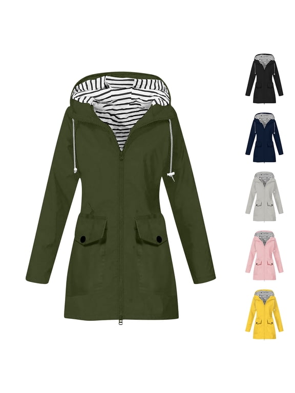 Women's Rain Jacket Long Raincoat Lightweight Hooded Windbreaker Waterproof Jackets with Pockets Yellow M