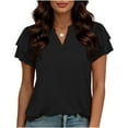 thumbnail image 1 of BXINGOHAI Women's Short Sleeve Shirts V Neck Dressy Casual Blouses Summer Loose Fitting Henley Tops Black L, 1 of 6