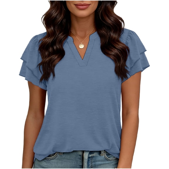 BXINGOHAI Women's Short Sleeve Shirts V Neck Dressy Casual Blouses Summer Loose Fitting Henley Tops Navy M