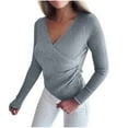 thumbnail image 1 of BXINGOHAI Women's Soft V Neck Long Sleeve Fall Casual Fit Sweater Tops Gray XL, 1 of 5