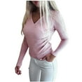 thumbnail image 1 of BXINGOHAI Women's Soft V Neck Long Sleeve Fall Casual Fit Sweater Tops Pink L, 1 of 3