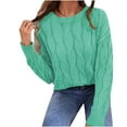 thumbnail image 1 of BXINGOHAI Women's Solid Knit Cable Sweater Casual Long Sleeve Pullover Shirts Crewneck Tops 2024 Fall Trendy Sweaters Clearance Sale Green,XL, 1 of 6