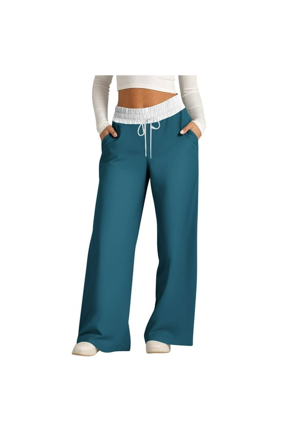 Women's Solid Sweatpants Drawstring Wide Leg Pants High Waisted Loose Sweatpant Outdoor Running Joggers Pant With Pockets Today Sales Light Blue,XXL