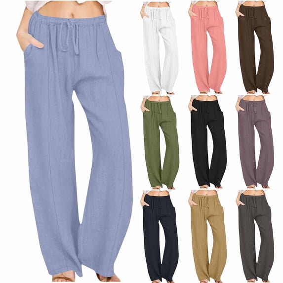 BXINGOHAI Women's Straight Leg Long Pants Elastic High Waist Drawstring Casual Trousers with Pockets Light Blue,XXXL