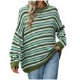 thumbnail image 1 of BXINGOHAI Women's Striped Sweaters Mock Neck Lightweight Pullover Sweaters Loose Fitted Long Sleeve Fall Winter Tops for Women Green,XL, 1 of 6
