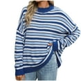 thumbnail image 1 of BXINGOHAI Women's Striped Sweaters Mock Neck Lightweight Pullover Sweaters Loose Fitted Long Sleeve Fall Winter Tops for Women Today Blue,S, 1 of 6