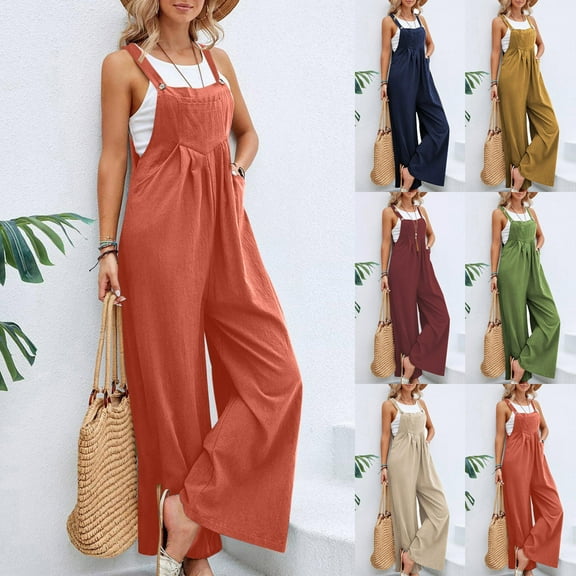 BXINGOHAI Women's Summer Casual Loose Tank Jumpsuit Sleeveless Crewneck Long Pants Jumpsuit Romper with Pockets Orange M