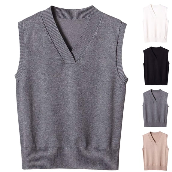 BXINGOHAI Women's Sweater Vest Classic V Neck Uniform Pullover Knitwear Tops Sleeveless Knitted Sweaters Vests Dark Gray,3XL
