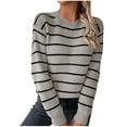 thumbnail image 1 of BXINGOHAI Women's Sweaters Casual Long Sleeve Ribbed Knit Pullover Striped Crewneck Jumper Tops Outdoor Fashion Sweater Gray,S, 1 of 6