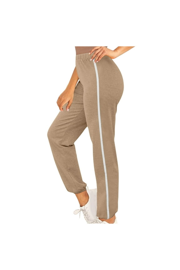 Women's Sweatpants Casual Stripe Joggers Pants Loose Elastic Waist Drawstring Pants Outdoor Running Workouts Pants With Pockets Today Sales Brown,M