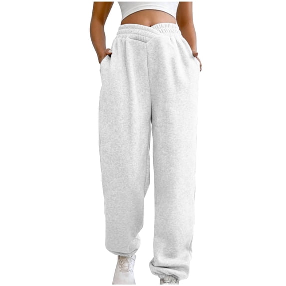 BXINGOHAI Women's Sweatpants Solid V Crossover Jogger Pants Elastic High Waisted Loose Long Pants With Pockets Today Sales White,L