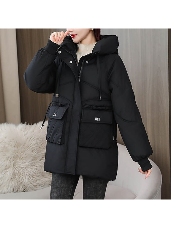 Women’s Thick Long Down Coat Hooded Warm Winter Down Puffer Parka Jacket Black 2XLL
