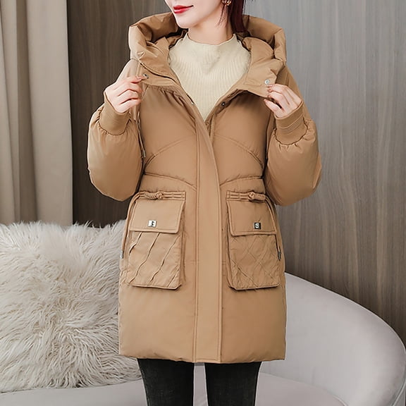 BXINGOHAI Women’s Thick Long Down Coat Hooded Warm Winter Down Puffer Parka Jacket Khaki XL