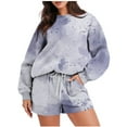 thumbnail image 1 of BXINGOHAI Women's Thin Fleece 2 Piece Sweatsuit Fashion Tie Dye Pullover Sets Long Sleeve Crewneck Sweatshirts and Drawstring Shorts Loungwear Outfits Fall Savings Blue,M, 1 of 6