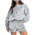 thumbnail image 1 of BXINGOHAI Women's Thin Fleece 2 Piece Sweatsuit Fashion Tie Dye Pullover Sets Long Sleeve Crewneck Sweatshirts and Drawstring Shorts Loungwear Outfits Today Sales Dark Gray,M, 1 of 6