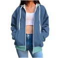 thumbnail image 1 of BXINGOHAI Women's Thin Fleece Hoodies Full Zip Up Sweatshirts With Pockets Solid Long Sleeve Casual Hooded Jackets Navy,M, 1 of 5