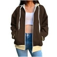 thumbnail image 1 of BXINGOHAI Women's Thin Fleece Hoodies Full Zip Up Sweatshirts With Pockets Solid Long Sleeve Casual Hooded Jackets Today Sales Brown,XL, 1 of 5