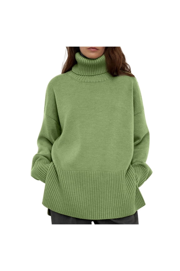 Women's Turtleneck Sweater Chunky Knitted Pullover Tops Solid Long Sleeve Shirts 2024 Fall Winter Jumper Top Today Sales Green,S