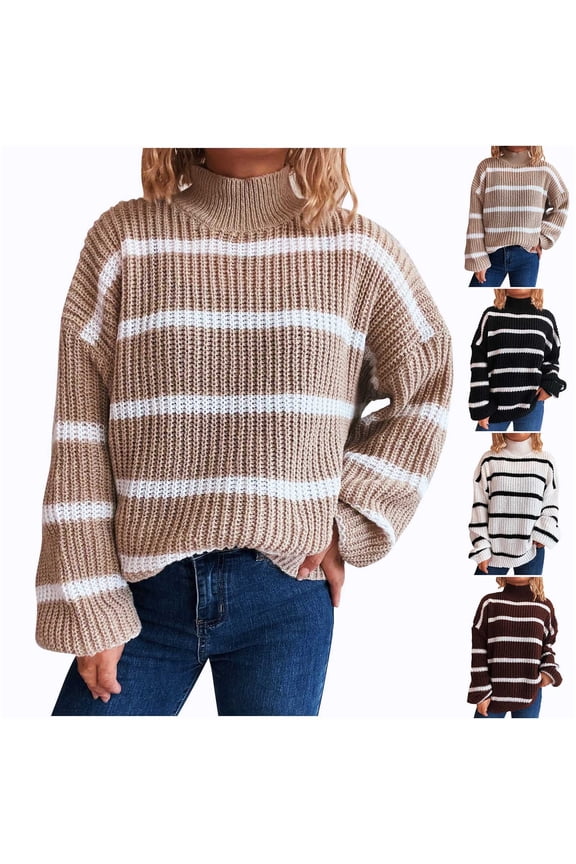 Women's Turtleneck Sweater Long Sleeve Ribbed Fitted Turtle Neck Casual Fall Fashion Basic Layering Knit Top Brown,M