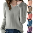 thumbnail image 1 of BXINGOHAI Women's V Neck Sweater Lightweight Soft Pullover Long Sleeve Tops Business Casual Fall Outfits Trendy Blue,L, 1 of 4