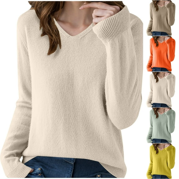 BXINGOHAI Women's V Neck Sweater Lightweight Soft Pullover Long Sleeve Tops Business Casual Fall Outfits Trendy Navy,L