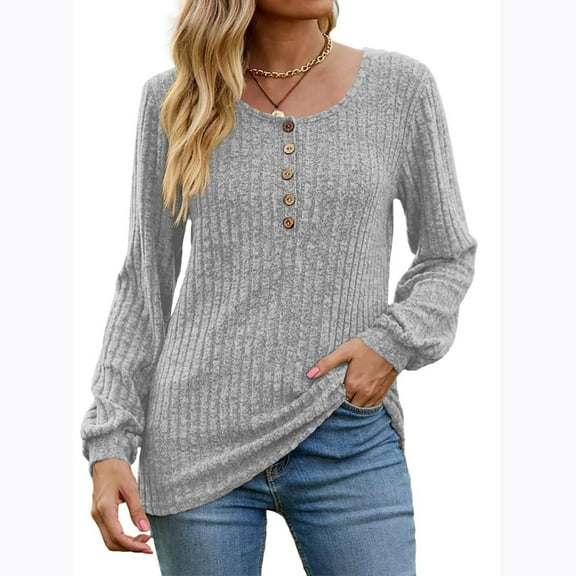 BXINGOHAI Women's V Neck Sweaters Solid Color Long Sleeve Pullover Tops Button Knit Sweater 2024 Fashion Daily Tops Clearance Sale Gray,XXXL