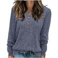 thumbnail image 1 of BXINGOHAI Women's V Neck Sweaters Solid Color Long Sleeve Pullover Tops Button Knit Sweater 2024 Fashion Daily Tops Blue,L, 1 of 6