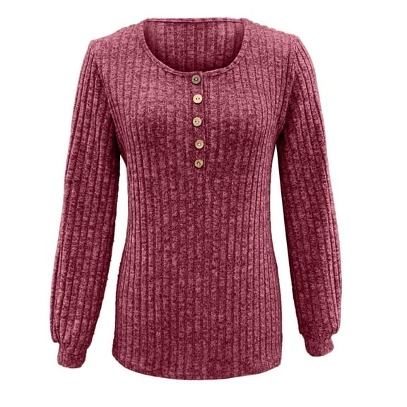 BXINGOHAI Women's V Neck Sweaters Solid Color Long Sleeve Pullover Tops Button Knit Sweater 2024 Fashion Daily Tops Today Wine,XXXL