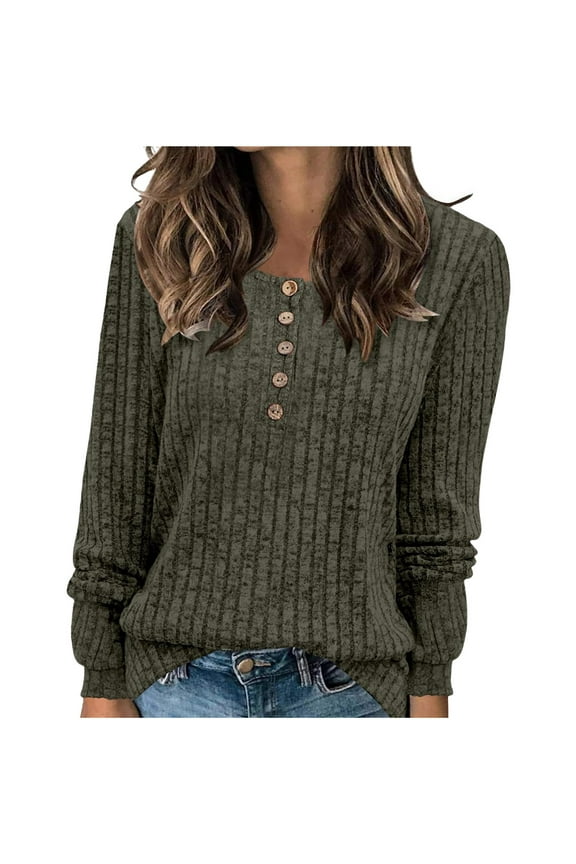 Women's V Neck Sweaters Solid Color Long Sleeve Pullover Tops Button Knit Sweater 2024 Fashion Daily Tops Today Sales Army Green,XXXL