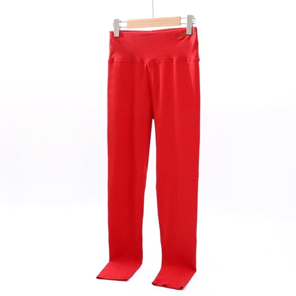 BXINGOHAI Women's Warm Leggings Solid Color Comfortable Long Pants High Waisted Home Pajamas Pants Daily Lounge Pants Red,XXXL