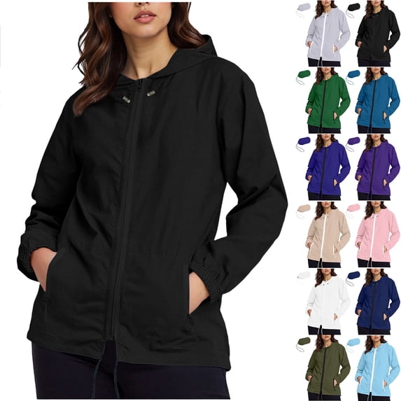 BXINGOHAI Women's Waterproof Raincoat Lightweight Rain Jacket Hooded Windbreaker with Pockets for Outdoor Navy L
