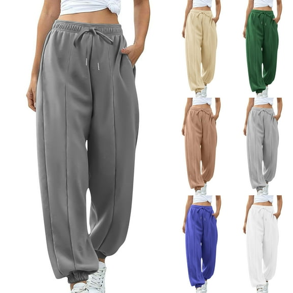 BXINGOHAI Women's Wide Leg Pants Flowy Casual Pants Straight Leg Elastic Waisted Stretch Palazzo Pants Green S